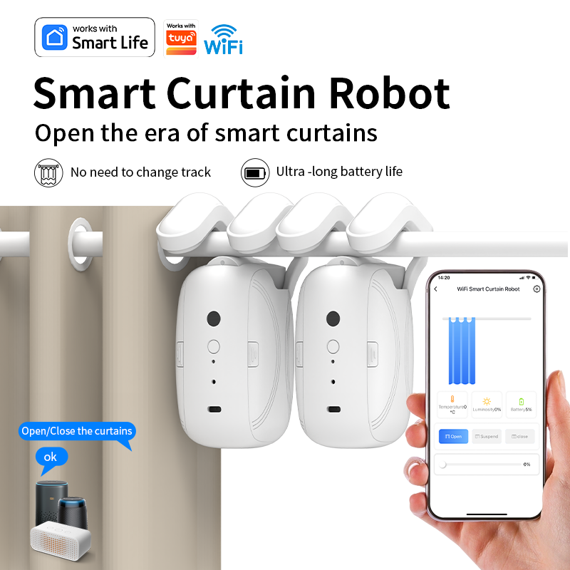 Smart Curtain Robot Pusher - 음성 제어, 로마 로드 트랙, 앱